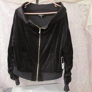 Juicy Couture Pitch Black Velour Ruched Off Shoulder Track Jacket Small NWT